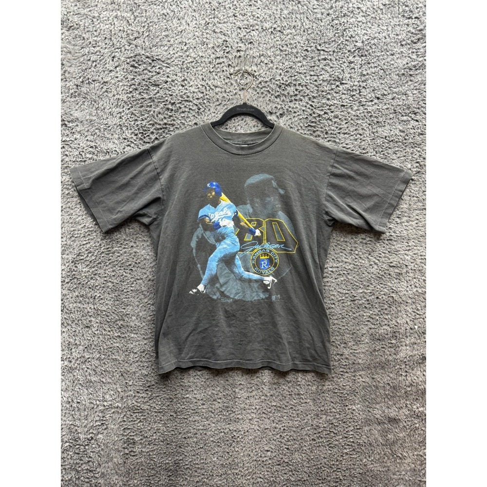 Vintage Salem Kansas City Royals Bo Jackson Graphic T-Shirt Gray Mens Size‎ L